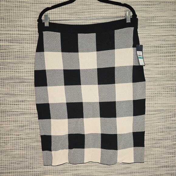 Rachel Rachel Roy Knit Skirt Womens 0X Checker Plaid Pull On Stretchy Work NEW - Picture 4 of 11